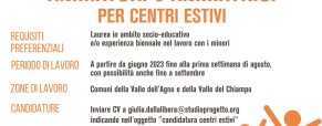 CERCASI ANIMATORI E ANIMATRICI PER CENTRI ESTIVI